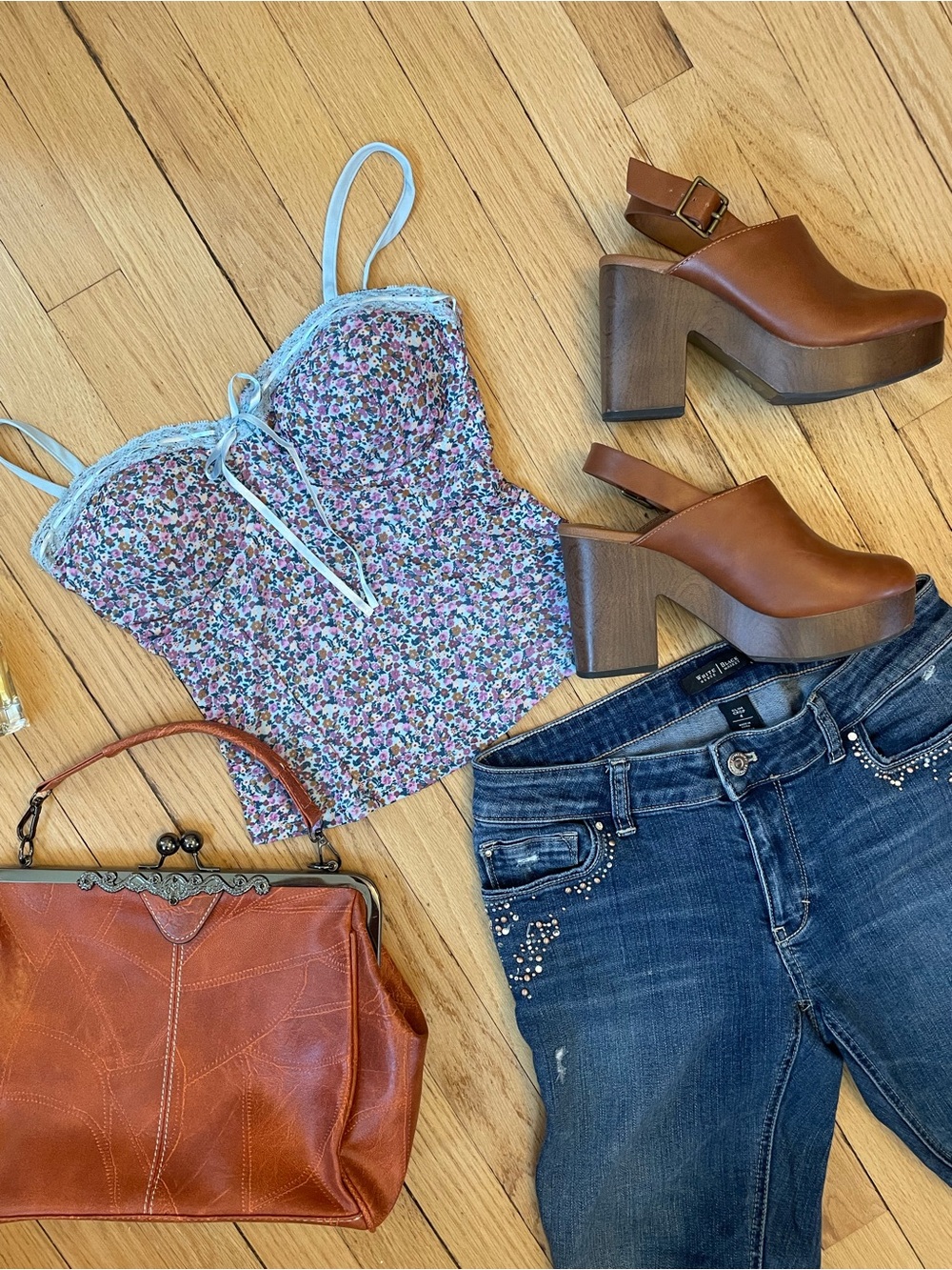 Floral Lace Trim Camisole Top
